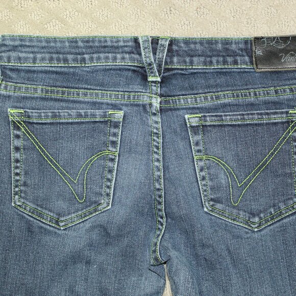 VINTAGE Vanity Kennedy Wm 29x30.5 Low Rise Slim Leg Blue Jeans w Green Stitching - Picture 6 of 8